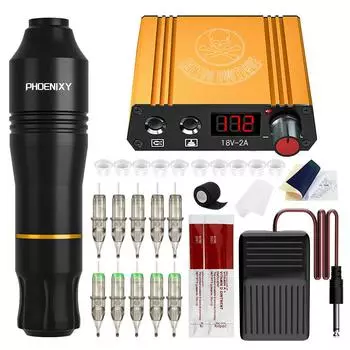 Профессиональный комплект тату-машины PHOENIXY, набор тату-ручек для макияжа, блок питания для татуировок и крем для ухода за татуировкой для татуировщиков