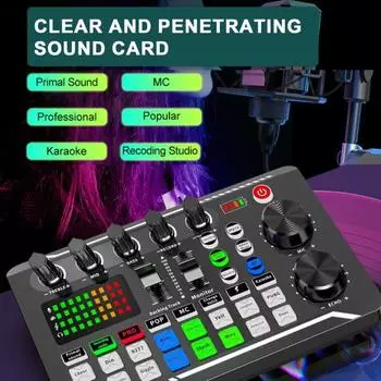 Профессиональный комплект звуковой карты, прозрачная живая аудиозапись, вещание, студийная запись, регулируемый аудиомикшер с высокими/средними/басами, усилитель