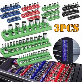 Профессиональный магнитный держатель для головок из 3 предметов 1/4 , 3/8 , 1/2 дюйма, метрический/SAE органайзер для головок, набор инструментов для установки