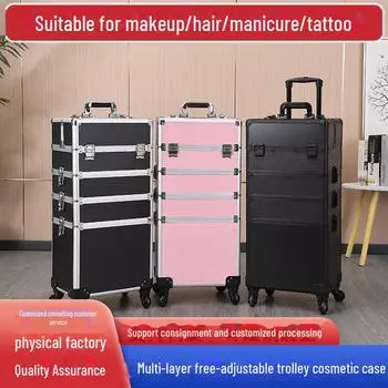 Профессиональный многослойный ящик для хранения визажистов с запирающейся конструкцией для косметических, маникюрных и татуировочных инструментов. two-layer чёрный