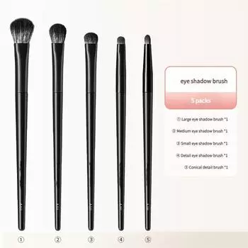 Профессиональный набор из 5 кистей с мягкой щетиной для теней для век, для подводки глаз, детализации под глазами, точных инструментов для макияжа, черный