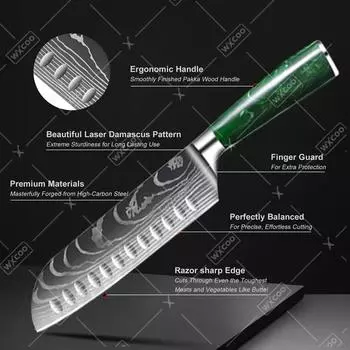 Профессиональный набор ножей из 1~9 шт., кухонный нож из дамасской стали, японский нож сантоку, идеально подходящий для очистки фруктов, резки мяса, универсальные ножи