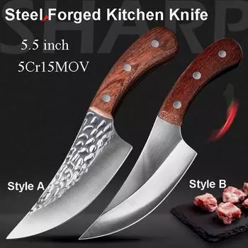Профессиональный нож шеф-повара 5Cr15MOV стальной кованый маленький мачете 5,5-дюймовый маленький кухонный нож Style A (with cover)