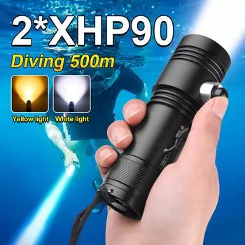 Профессиональный охотничий фонарик для подводного плавания XHP90 светодиодный фонарь для дайвинга 26650 фонарик подводный фонарь A-without battery