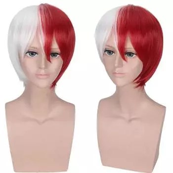 Профессиональный парик для косплея My Hero Academia Shoto Todoroki, белый и красный короткий парик Boku no Hiro Akademia Shouto, костюм, парики + шапочка для парика One Size