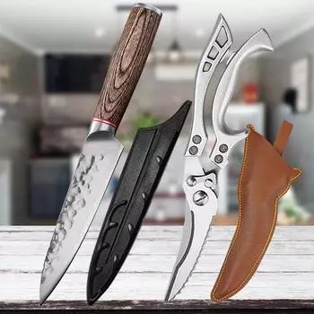 Профессиональный поварской нож, кованый стальной кухонный нож, мясной нож, фруктовый нож, острые ножи для нарезки, кухонные ножницы, кухонный инструмент