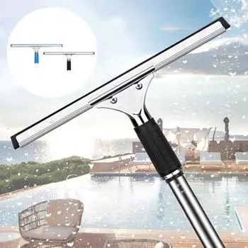 Профессиональный скребок для окон с резиновой губкой и длинной ручкой, стеклоочиститель для ванной комнаты, инструмент для очистки стекла 25cm чёрный