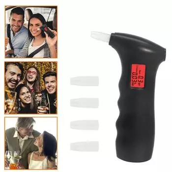 Профессиональный точный алкотестер с ЖК-цифровым дисплеем, тестер алкоголя, портативный цифровой алкотестер с 5 мундштуками чёрный