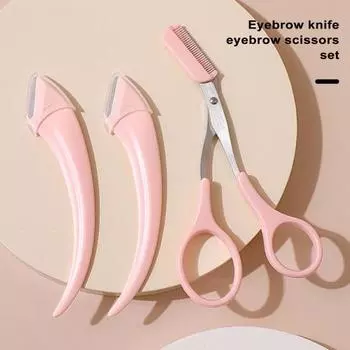 Профессиональный триммер для бровей. Гладкая и легкая форма бровей. Инновационный дизайн в форме полумесяца с расческой. Безопасный в использовании нож для стрижки бровей. розовый