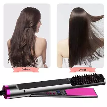 Профессиональный утюжок для завивки волос Керамический турмалиновый ионный 2 в 1 выпрямитель для волос Щетка us чёрный