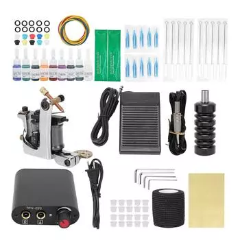 Professional Tattoo Kit 10 Wrap Shader Tattoo Machine Tattoo Power Supply Set for Beginners US Plug