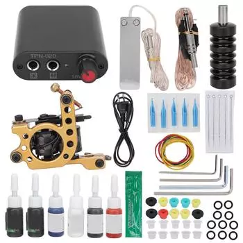 Professional Tattoo Machine Kit Tattoo Power Supply 10 Wraps Complete Tattoo Coil Machine Kit for US Plug