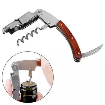 Professional Wine Opener Stainless Steel with Knife Wooden Handle Multifunction Portable Screw Corkscrew Wine Bottle Opener
