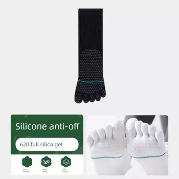 Professional Yoga Socks Five-Finger Socks Summer Pilates Socks Thin Sweat-Absorbent Breathable Cotton Five-Toe Socks Toe Socks 4 long black