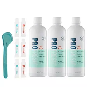 ProFresh Oral Rinse Набор из 3 скребков для чистки языка Ополаскиватель для полости рта 500 мл x 3 + (Обычный импортный)