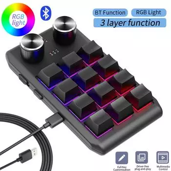 Программирование макросов на заказ, 2 ручки, Bluetooth-клавиатура, RGB, 12 клавиш, копипаста, мини-кнопка, игровая клавиатура, механическая макропад с горячей заменой
