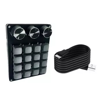 Программируемая 16-клавишная макро-клавиатура с 3 настраиваемыми ручками. Механические переключатели с возможностью горячей замены для эффективного программирования в играх. B