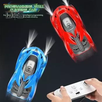 Программируемая детская машина с дистанционным управлением со светодиодной подсветкой 2,4 ГГц, автомобиль для скалолазания на стене, вращающийся на 360 градусов, гоночная игрушка для малышей синий