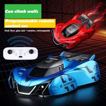 Программируемая детская машина с дистанционным управлением со светодиодной подсветкой 2,4 ГГц, автомобиль для скалолазания на стене, вращающийся на 360 градусов, гоночная игрушка для малышей синий