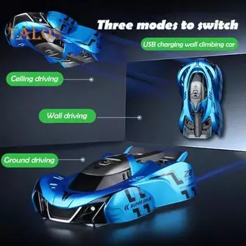 Программируемая детская машина с дистанционным управлением со светодиодной подсветкой 2,4 ГГц, автомобиль для скалолазания на стене, вращающийся на 360 градусов, гоночная игрушка для малышей синий