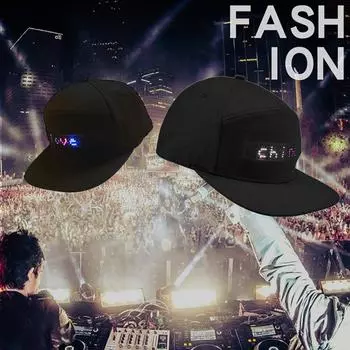 Программируемая кепка с сообщением Цветной светодиодный дисплей с сообщением Совместимое с Bluetooth соединение Управление через приложение Умная кепка Бейсболка с аккумулятором чёрный