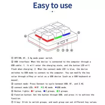Программируемая клавиатура Macro 6Key Keyboard Программируемая трехрежимная механическая клавиатура 2.4GBWired белый