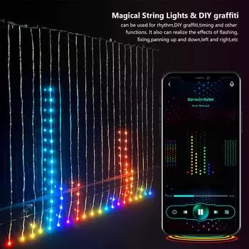 Программируемые цветные умные светодиодные оконные подвесные занавески, 400 RGB приложение дистанционного управления DIY текст и узор гирлянда фей домой US Plug
