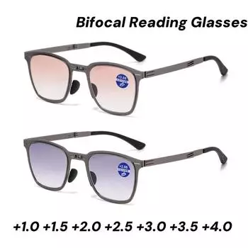 Прогрессивные цветные анти-синий свет очки для дальнего зрения модные очки для близи и дали металлические складные бифокальные очки для чтения +1.0 красный