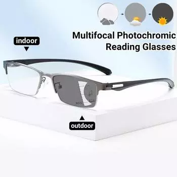 Прогрессивные мультифокальные фотохромные очки для чтения с защитой от синего света, очки для дальнего видения, мужские полукадровые деловые очки для пресбиопии +1.0 чёрный