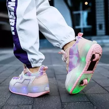 Прогулочные туфли с подсветкой Детские двухколесные автоматические невидимые коньки для девочек-роликовые коньки для школьников, которые все еще могут ходить на роликовых коньках 35