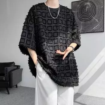 Прохладная летняя футболка большого размера, мужская забавная футболка в стиле Харадзюку, уличная одежда в стиле хип-хоп, свободные футболки с половиной рукава, мужские 2XL чёрный