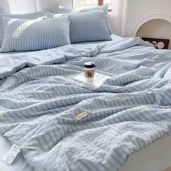 Прохладное летнее пуховое одеяло из хлопчатобумажного хлопка, двойное стеганое одеяло, которое можно стирать в машине, удобный мягкий наматрасник, 1 шт. 150x200cm