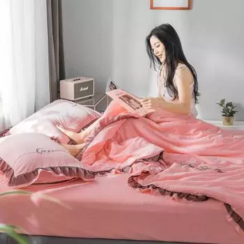 Прохладное одеяло для лета, кондиционер, одеяло 2024, новое летнее одеяло с кружевным краем, мягкое, шелковое, гладкое, можно стирать в стиральной машине 150x200cm