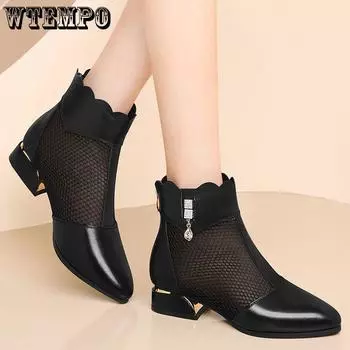 Прохладные летние сапоги из марли и дышащие нескользящие массивные сандалии с круглым носком для женщин 35 чёрный