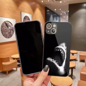 Прохладный чехол для телефона «Страшная акула» для IPhone 14 13 12 11 Pro Max X XR XS 8 7 Plus Цветной чехол для телефона из жидкого стекла iPhone 14