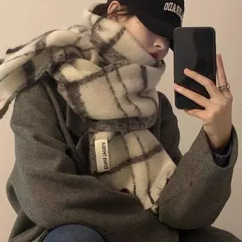 Прохладный и элегантный женский осенне-зимний теплый шарф, универсальный корейский вариант, утолщенный клетчатый шарф для студентов one size