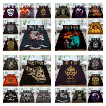 Прохладный комплект пододеяльников с рисунком черепа, домашнее постельное белье, костюм для подростков, один размер, двойной размер, пододеяльник, роскошный пододеяльник UK Single 135x200cm