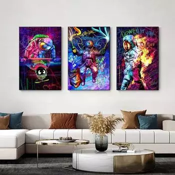 Прохладный космический астронавт, холст, картина, уличные граффити, постеры и принты, настенные художественные фотографии для гостиной, домашний декор, без рамки 21*30cm