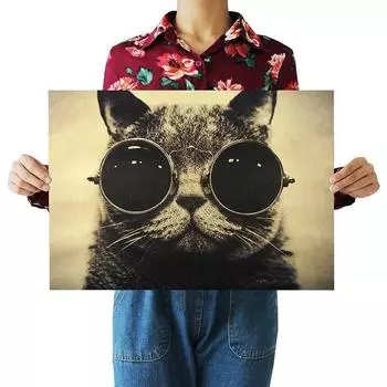 Прохладный красивый кот солнцезащитные очки рок животное крафт-бумага ретро плакат искусство стикер на стену 1PC