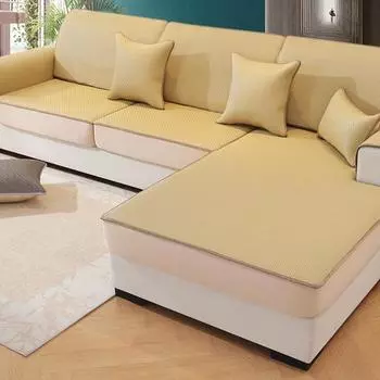 Прохладный летний чехол для дивана, длинный, полный, нескользящий, ледяной, шелковый, подушка для дивана и защита спинки для летнего использования (A) Pillowcase бежевый