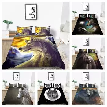 Прохладный модный женский, детский, дышащий, моющийся, 3D пододеяльник с принтом волка, комплект декоративных постельных принадлежностей Single 135x200cm