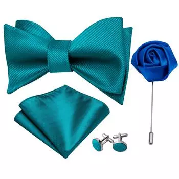 Прохладный мужской галстук-бабочка, носовой платок, запонки, бутоньерка, бирюзовый синий шелковый галстук-бабочка, галстук-бабочка, свадебное свидание LH-1028