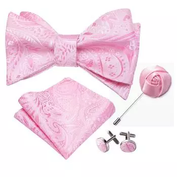 Прохладный мужской розовый галстук-бабочка, носовой платок, запонки, бутоньерка, шелковый галстук-бабочка с цветком, галстук-бабочка, свадебное свидание LH-1040