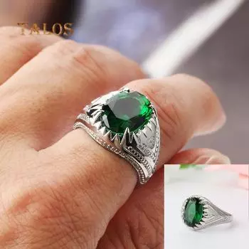 Прохладный овальный изумрудно-зеленый кристаллический камень металлический палец кольцо мужские повседневные ювелирные изделия подарок мужские кольца US 11 зелёный