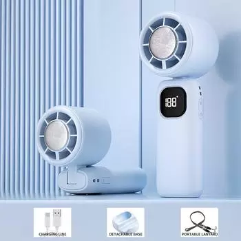 Прохладный портативный небольшой вентилятор, высокоскоростной интеллектуальный цифровой дисплей, настольный студенческий общежитие, бесшумный долговечный портативный небольшой вентилятор One Size синий