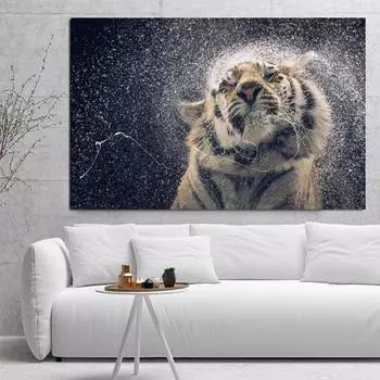 Прохладный Тигр HD художественная картина на холсте милые животные играют в воду настенный постер и принты для гостиной спальни украшения дома 21x30cm No Frame белый