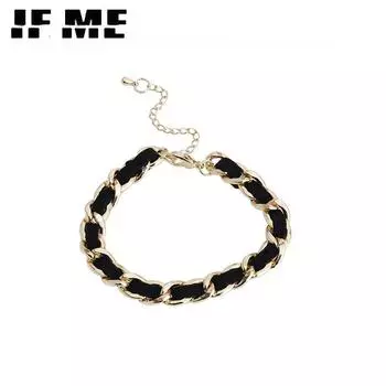 Прохладный золотой браслет, черный плетеный пояс, браслет-цепочка, женские ювелирные аксессуары