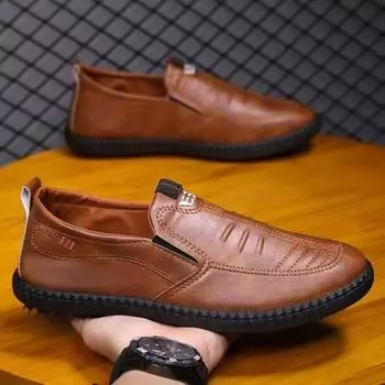 Производитель 2024 года мужская обувь осень новые мужские однопедальные дышащие повседневные туфли маленькие кожаные туфли универсальные туфли Doudou 39 чёрный