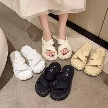 Производитель классных тапочек 2024 лето новые модные повседневные тапочки на платформе для поездок на работу мягкие трендовые женские тапочки 35 белый