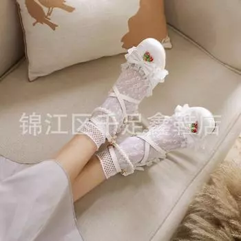 Производитель летние британские кружевные банты с маленьким клубничным одинарным босоножками круглой формы модные сандалии 34 белый